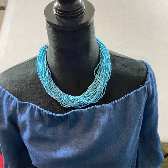 Beaded Necklace Multiple Strands Blue beads 20” length - Picture 2 of 6